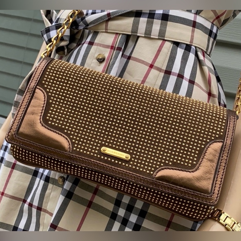 Burberry Brown Studded Crossbody Bag with Gold Hardware